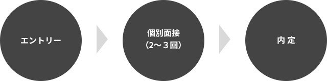 会社説明会グループ面接 ＞ 個別面接（2〜３回） ＞ 内 定